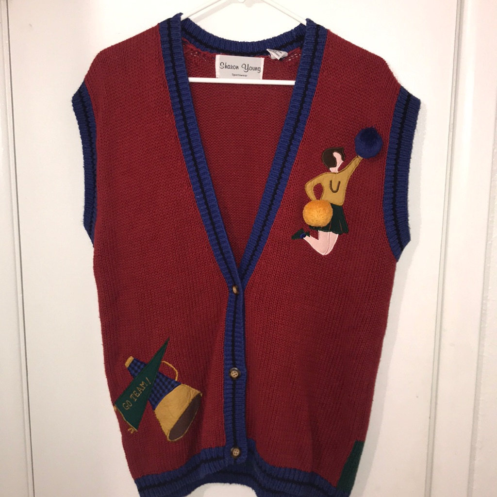 Vintage 80s Sharon Young Ramie Cheerleader/Futbol Vest